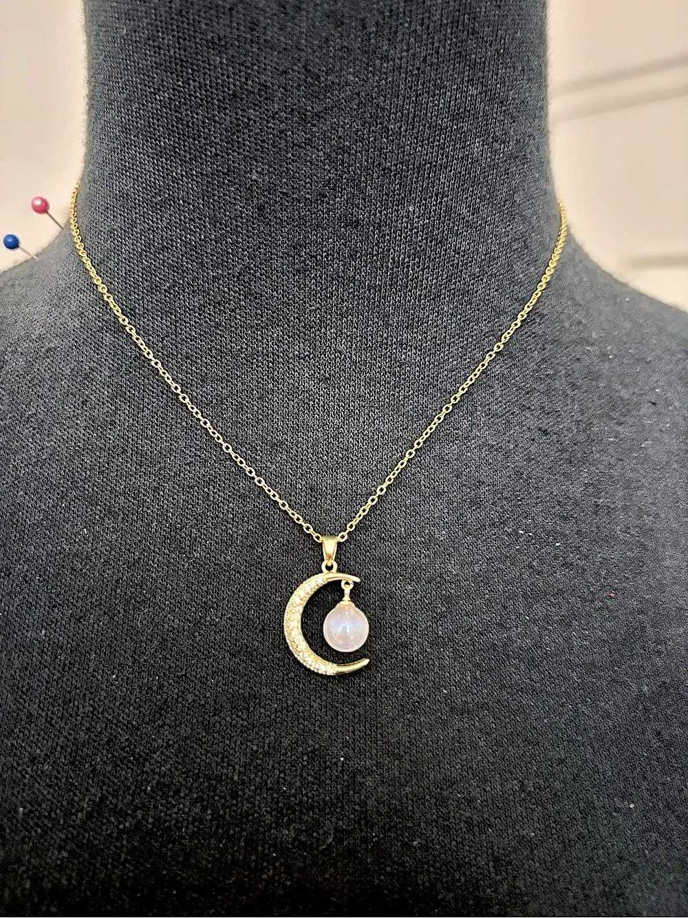 Gold Crescent Pearl Pendant Necklace